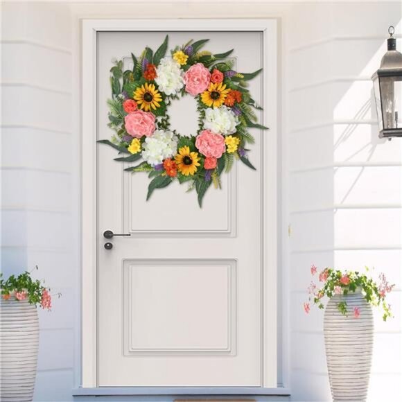 Spring Wreaths for Front Door, 22'' Spring Wreath, Summer Wreaths - Picture 2 of 7